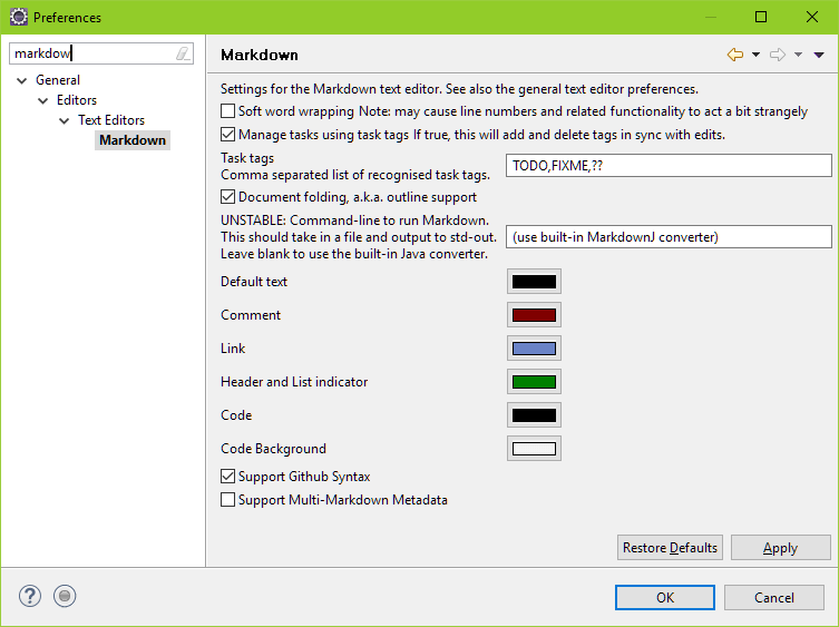 Eclipse Markdown Editor Preferences