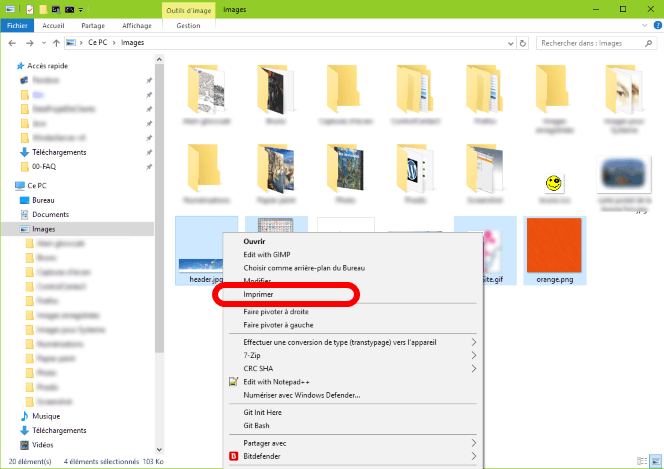 sélection des images et clic droit