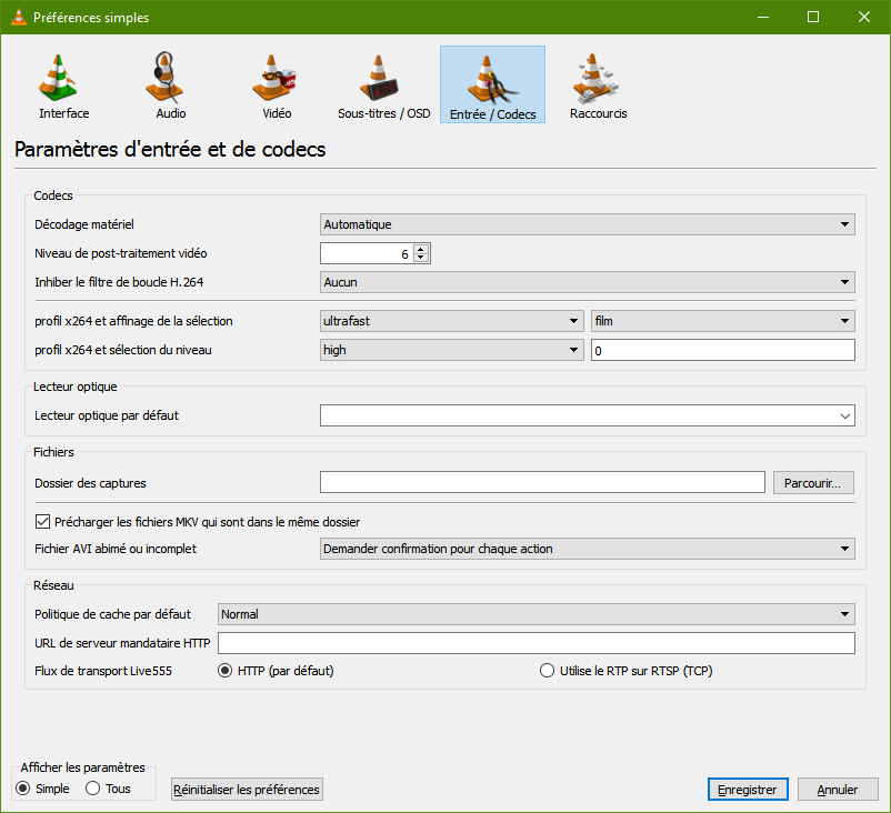 VLC-préférences